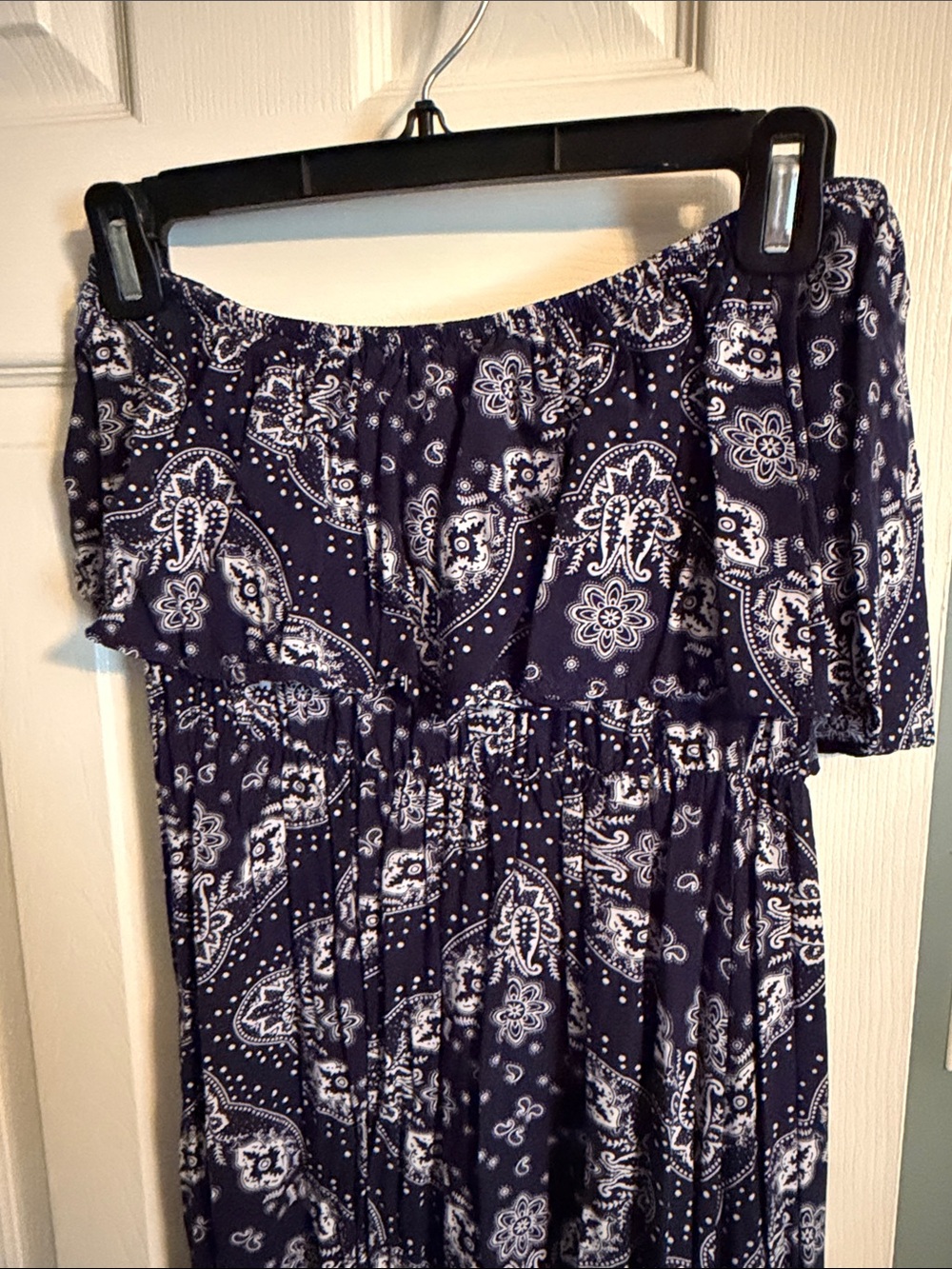 Strapless -  Navy Blue Paisley Maxi Dress - Picture 2 of 4